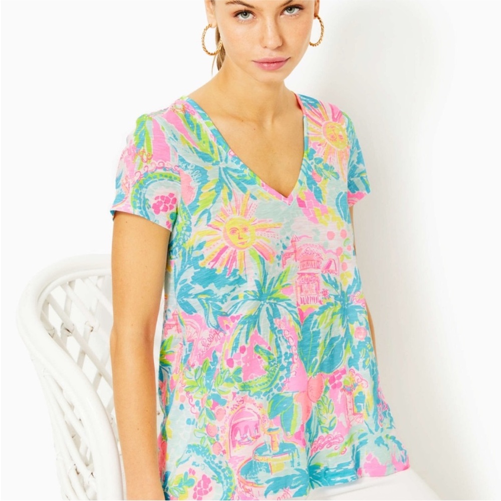 Lilly Pulitzer Etta V Neck Top in Multi Sunshine State Of Mind Sz S - Picture 4 of 12
